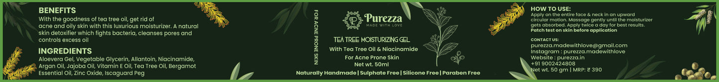 tea tree moisturizing gel product label purezza