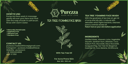 purezza tea tree foaming face wash label